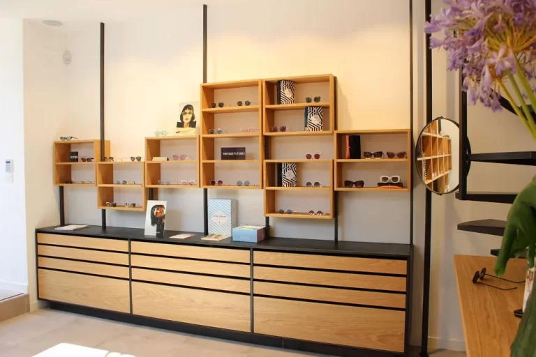 Wooden sunglasses display cabinet